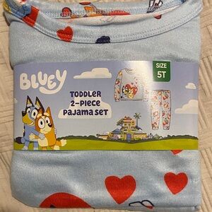 Bluey Toddler 2-Piece Pajama Set - Light Blue with Red Hearts - Size 5T